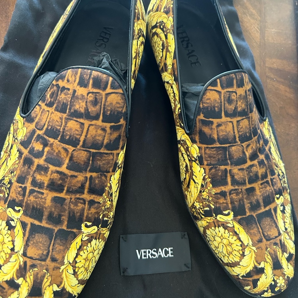 Versace Men's Brown and Gold Loafers